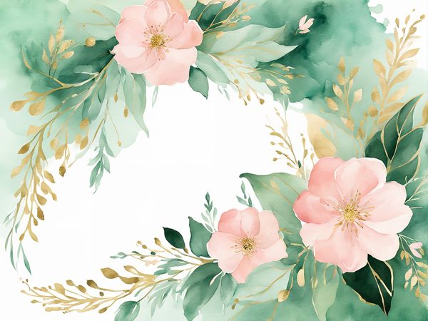 Watercolor Pink Roses & Gold Floral Digital Paper (10 JPGs) (Commercial Use) — image 2