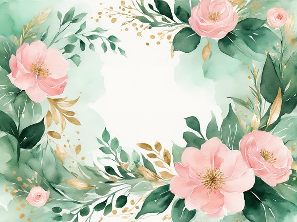 Watercolor Pink Roses & Gold Floral Digital Paper (10 JPGs) (Commercial Use) — image 3