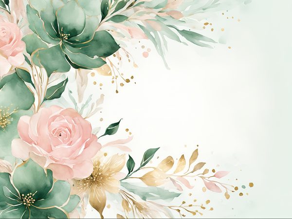 Watercolor Pink Roses & Gold Floral Digital Paper (10 JPGs) (Commercial Use) — image 10