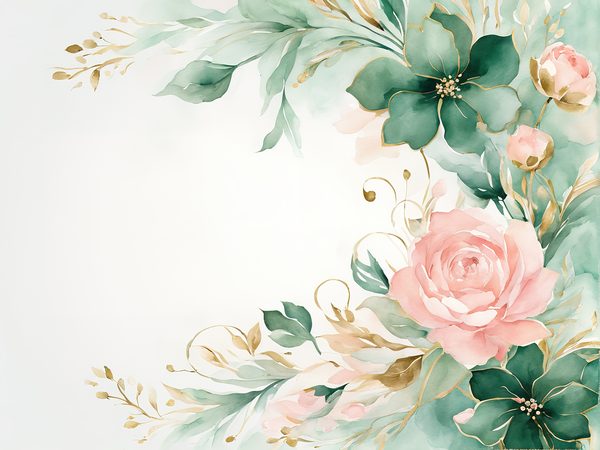 Watercolor Pink Roses & Gold Floral Digital Paper (10 JPGs) (Commercial Use) — image 12
