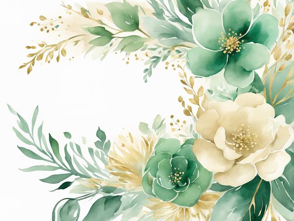 Watercolor Floral Digital Paper Pack: Beige Flowers, Green Background (10 JPGs) — image 1