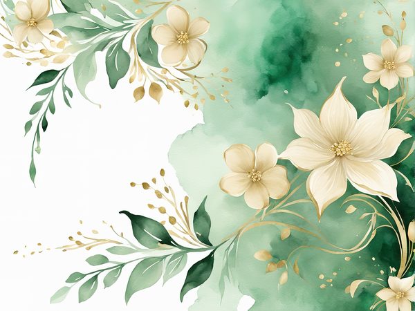 Watercolor Floral Digital Paper Pack: Beige Flowers, Green Background (10 JPGs) — image 3