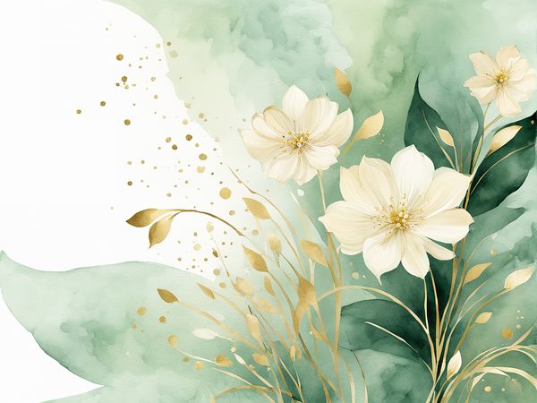 Watercolor Floral Digital Paper Pack: Beige Flowers, Green Background (10 JPGs) — image 6