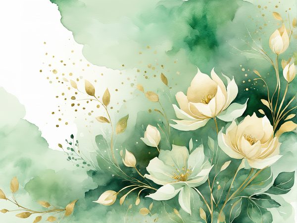 Watercolor Floral Digital Paper Pack: Beige Flowers, Green Background (10 JPGs) — image 8