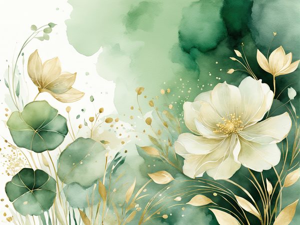 Watercolor Floral Digital Paper Pack: Beige Flowers, Green Background (10 JPGs) — image 9