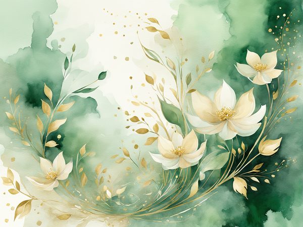 Watercolor Floral Digital Paper Pack: Beige Flowers, Green Background (10 JPGs) — image 10