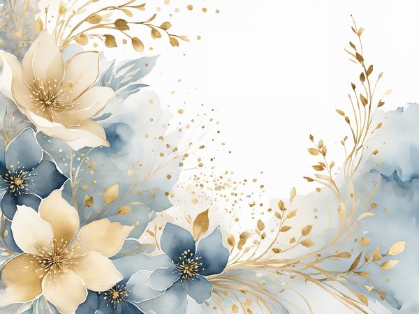 Dusty Blue Watercolor Paper: Gold Floral Scrapbook Backgrounds (Digital) — image 1