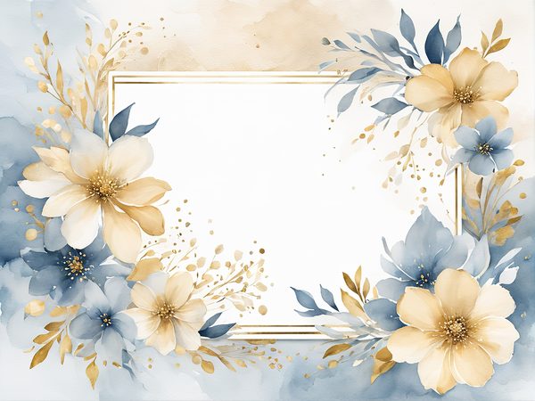 Dusty Blue Watercolor Paper: Gold Floral Scrapbook Backgrounds (Digital) — image 2