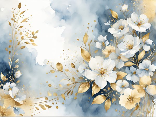Dusty Blue Watercolor Paper: Gold Floral Scrapbook Backgrounds (Digital) — image 3