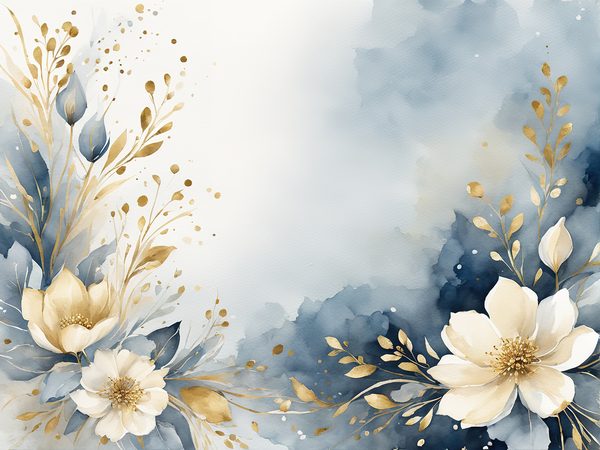 Dusty Blue Watercolor Paper: Gold Floral Scrapbook Backgrounds (Digital) — image 4