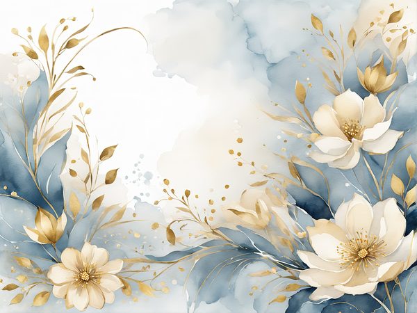 Dusty Blue Watercolor Paper: Gold Floral Scrapbook Backgrounds (Digital) — image 5