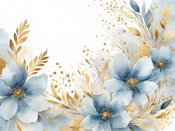 Dusty Blue Watercolor Paper: Gold Floral Scrapbook Backgrounds (Digital) — image 6