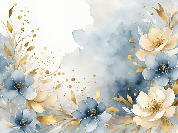 Dusty Blue Watercolor Paper: Gold Floral Scrapbook Backgrounds (Digital) — image 7