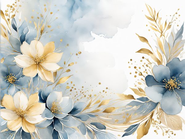 Dusty Blue Watercolor Paper: Gold Floral Scrapbook Backgrounds (Digital) — image 8