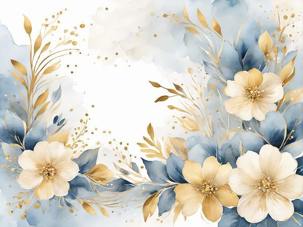 Dusty Blue Watercolor Paper: Gold Floral Scrapbook Backgrounds (Digital) — image 9
