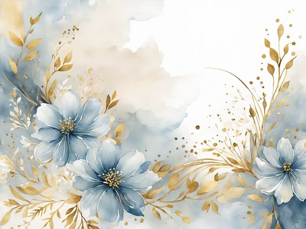 Dusty Blue Watercolor Paper: Gold Floral Scrapbook Backgrounds (Digital) — image 10