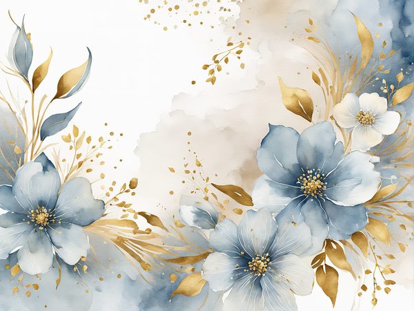 Dusty Blue Watercolor Paper: Gold Floral Scrapbook Backgrounds (Digital) — image 11