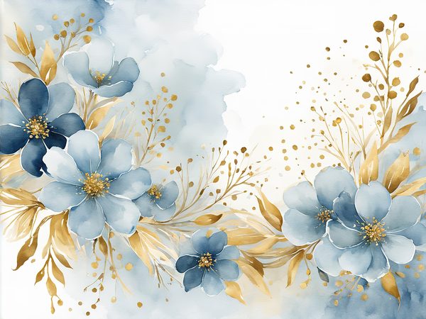 Dusty Blue Watercolor Paper: Gold Floral Scrapbook Backgrounds (Digital) — image 12