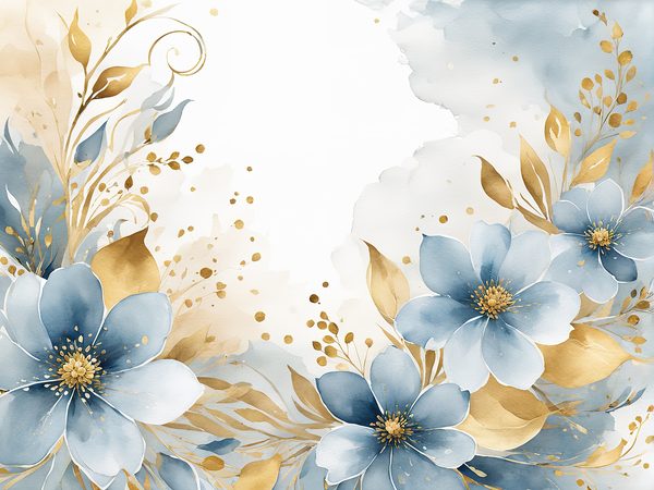 Dusty Blue Watercolor Paper: Gold Floral Scrapbook Backgrounds (Digital) — image 13