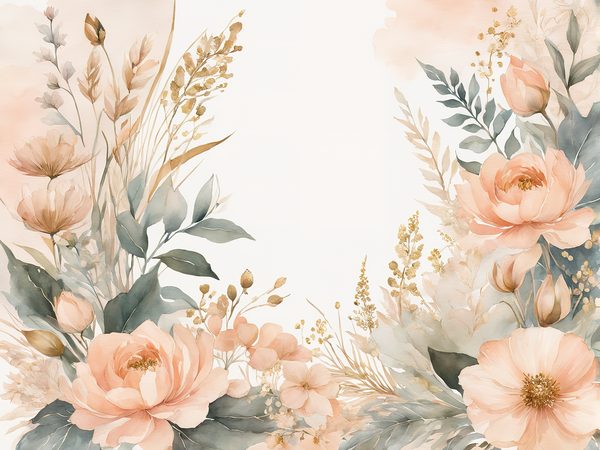 Watercolor Peach Sage Floral Digital Paper Pack: Scrapbooking (10 JPGs) — image 1