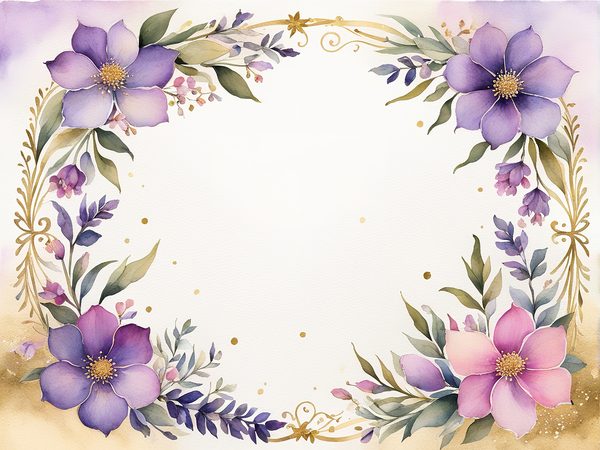 Watercolor Purple Floral Frames: Scrapbooking Paper (Digital Download) — image 10