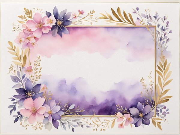 Watercolor Floral Frame Digital Paper Pack: Purple & White (10 JPGs) — image 1