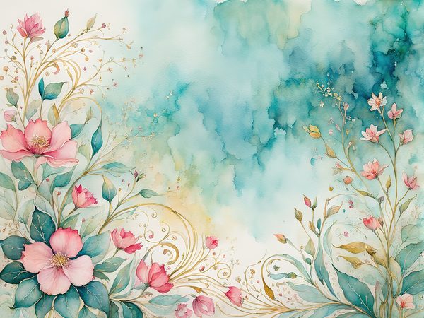 Watercolor Floral Digital Paper Pack: Green & Pink, Scrapbooking (10 JPGs) (Digital Download) — image 1
