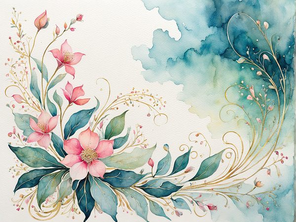 Watercolor Floral Digital Paper Pack: Green & Pink, Scrapbooking (10 JPGs) (Digital Download) — image 5