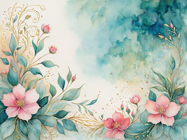Watercolor Floral Digital Paper Pack: Green & Pink, Scrapbooking (10 JPGs) (Digital Download) — image 9