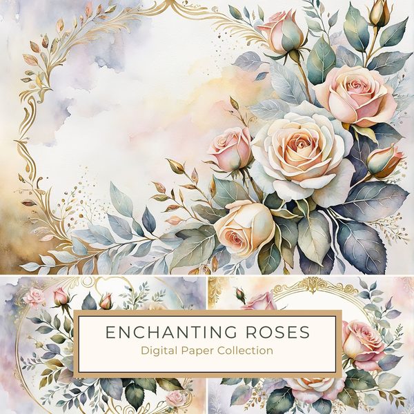 Watercolor White Roses Digital Paper Pack: Ombre Backgrounds (10 JPGs)