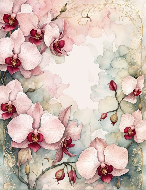 Watercolor Orchid Frame: Pink Floral Paper Pack (Digital Download) — image 1
