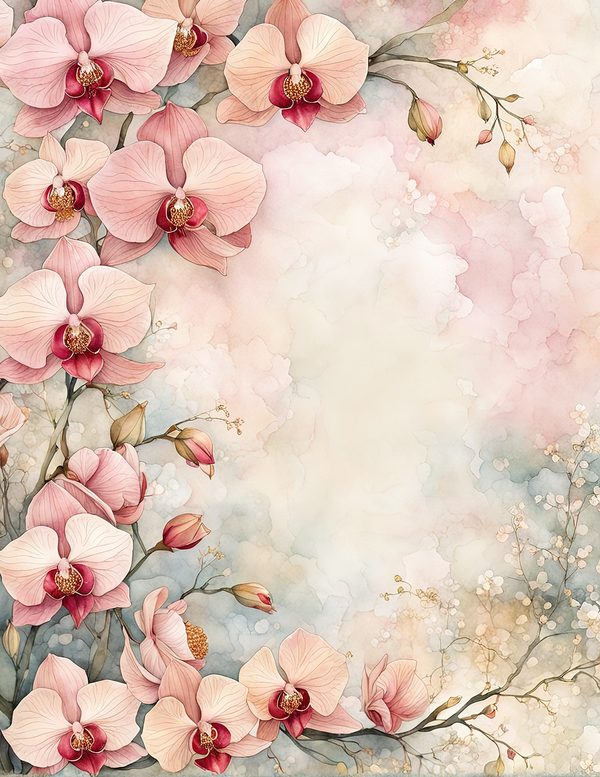 Watercolor Orchid Frame: Pink Floral Paper Pack (Digital Download) — image 2