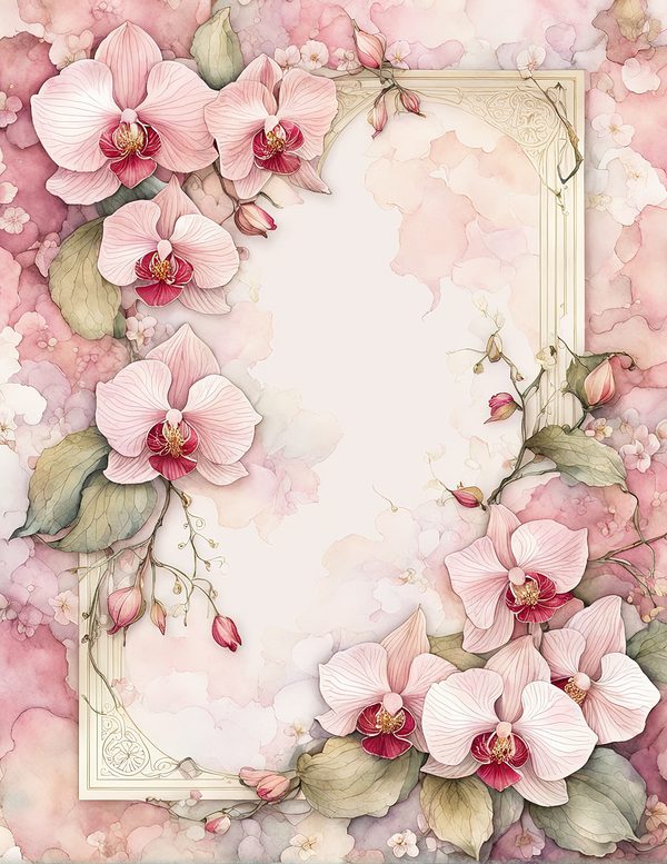 Watercolor Orchid Frame: Pink Floral Paper Pack (Digital Download) — image 3