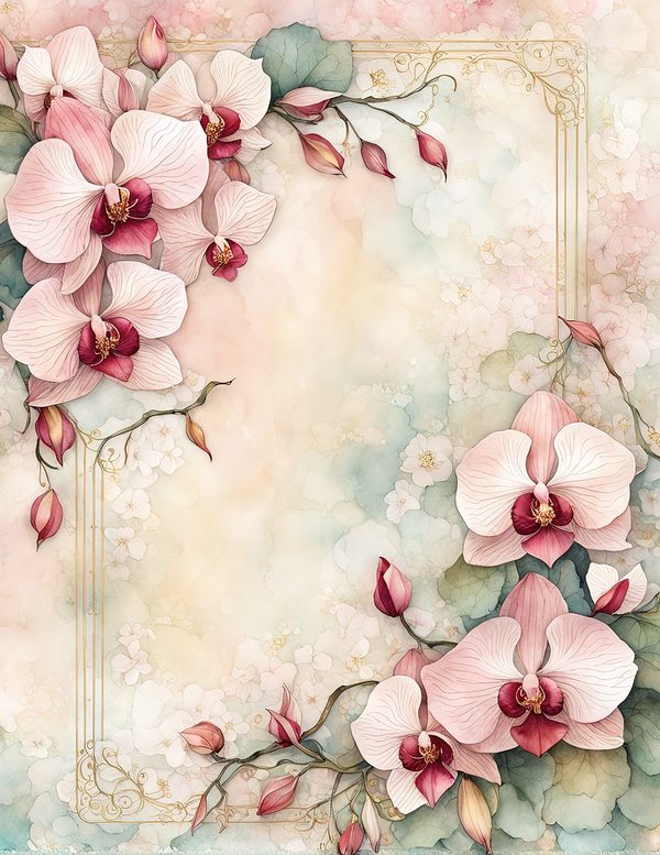 Watercolor Orchid Frame: Pink Floral Paper Pack (Digital Download) — image 5