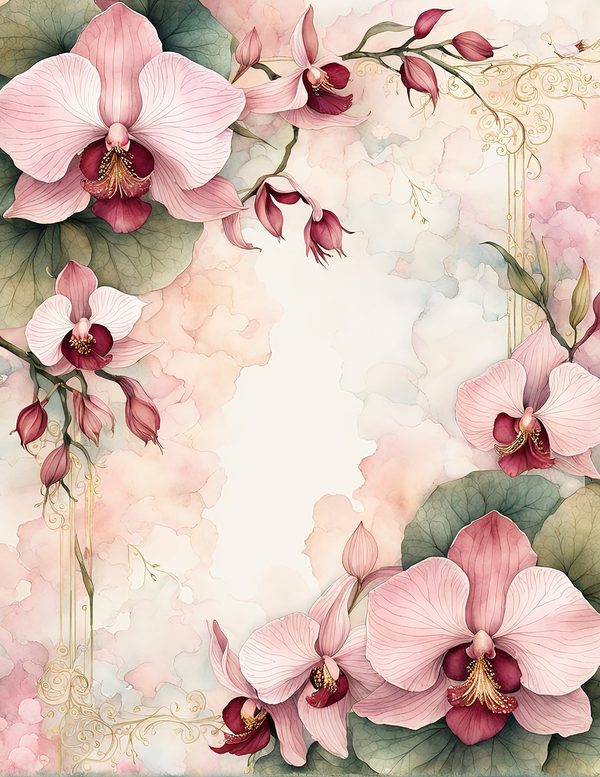 Watercolor Orchid Frame: Pink Floral Paper Pack (Digital Download) — image 6