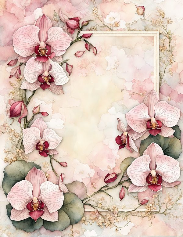 Watercolor Orchid Frame: Pink Floral Paper Pack (Digital Download) — image 9