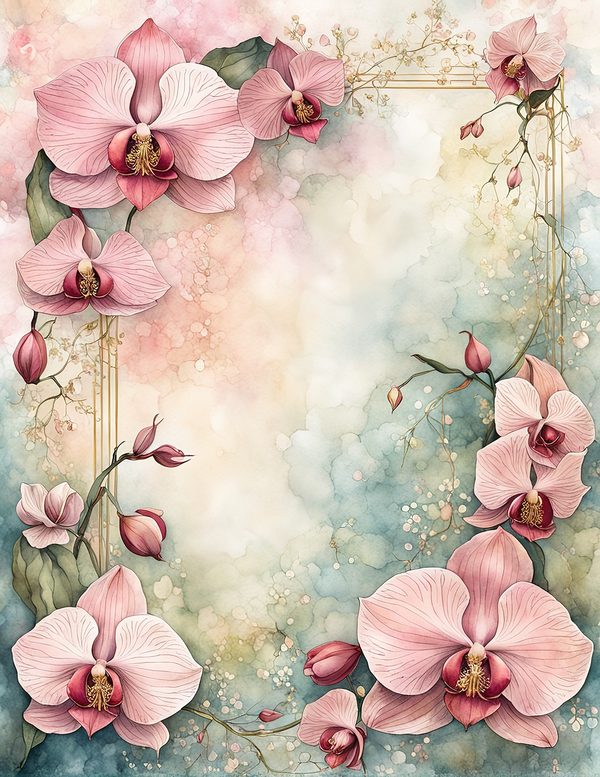 Watercolor Orchid Frame: Pink Floral Paper Pack (Digital Download) — image 10