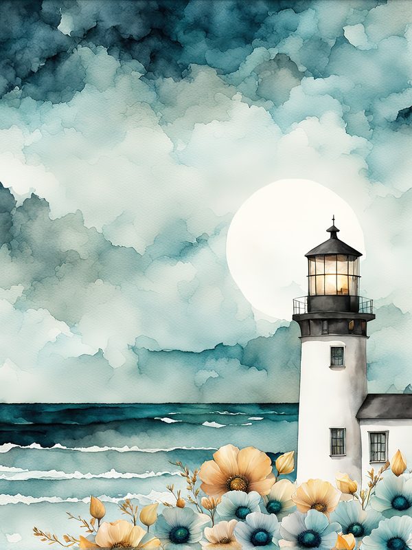 Watercolor Lighthouse Digital Paper: Coastal Ocean Scenes (JPG, Commercial Use) — image 2