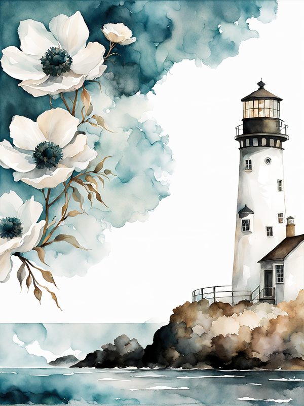 Watercolor Lighthouse Digital Paper: Coastal Ocean Scenes (JPG, Commercial Use) — image 3