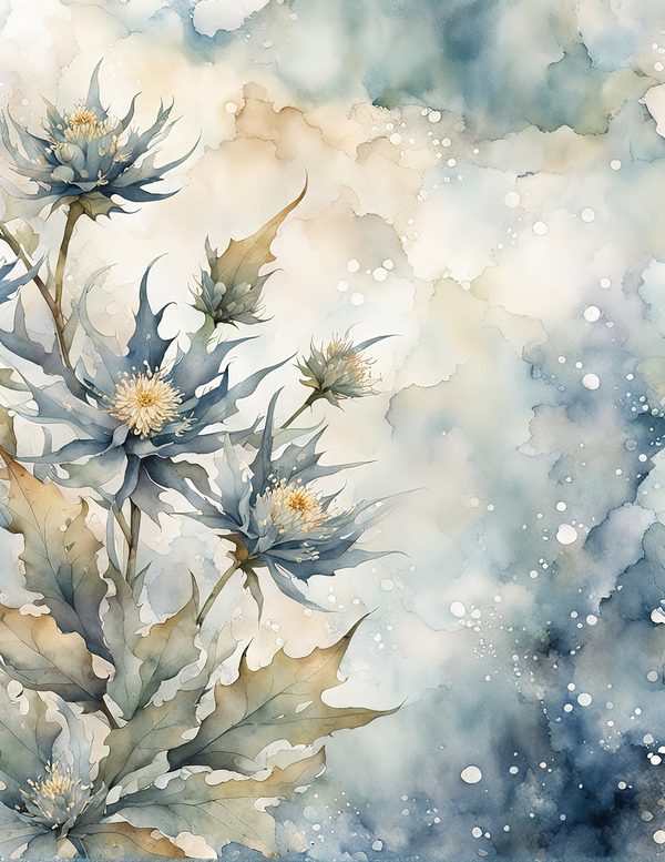 Ocean Botanical Journaling Pages - 10 Watercolor Sea Holly Backgrounds for Scrapbooking & Coastal Journals — image 1