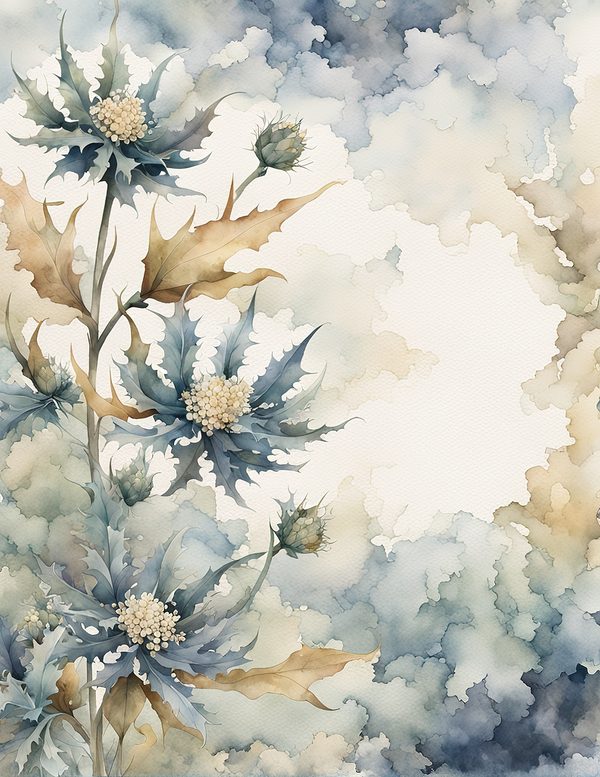 Ocean Botanical Journaling Pages - 10 Watercolor Sea Holly Backgrounds for Scrapbooking & Coastal Journals — image 2