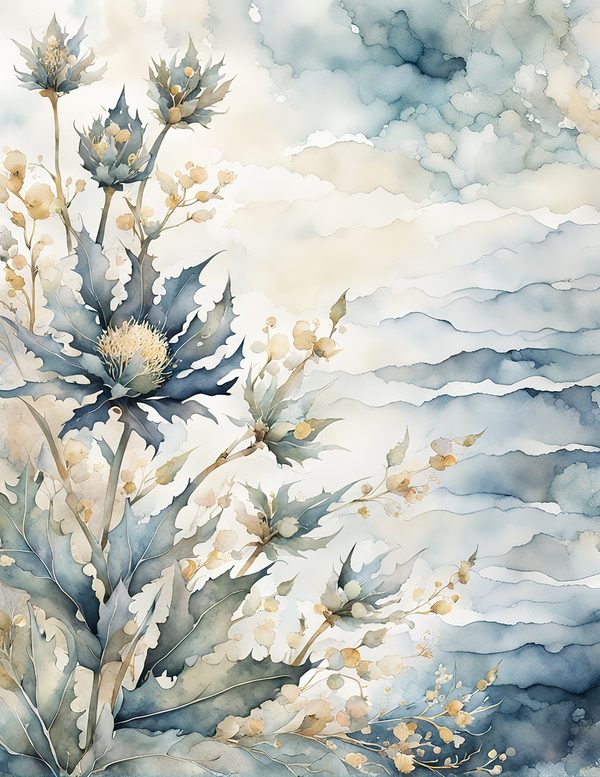 Ocean Botanical Journaling Pages - 10 Watercolor Sea Holly Backgrounds for Scrapbooking & Coastal Journals — image 3