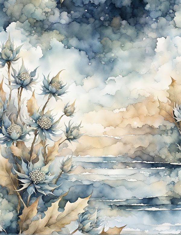 Ocean Botanical Journaling Pages - 10 Watercolor Sea Holly Backgrounds for Scrapbooking & Coastal Journals — image 5