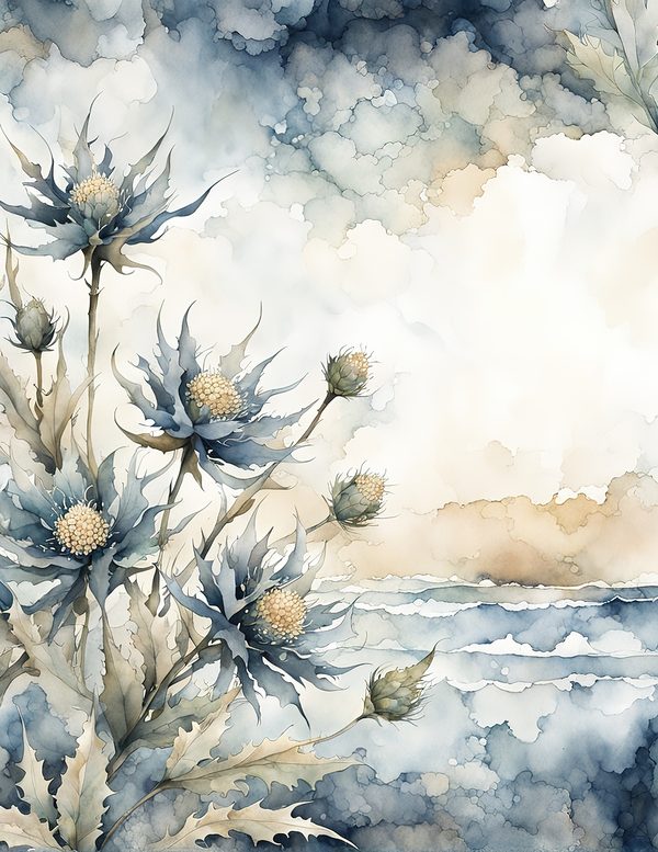 Ocean Botanical Journaling Pages - 10 Watercolor Sea Holly Backgrounds for Scrapbooking & Coastal Journals — image 11