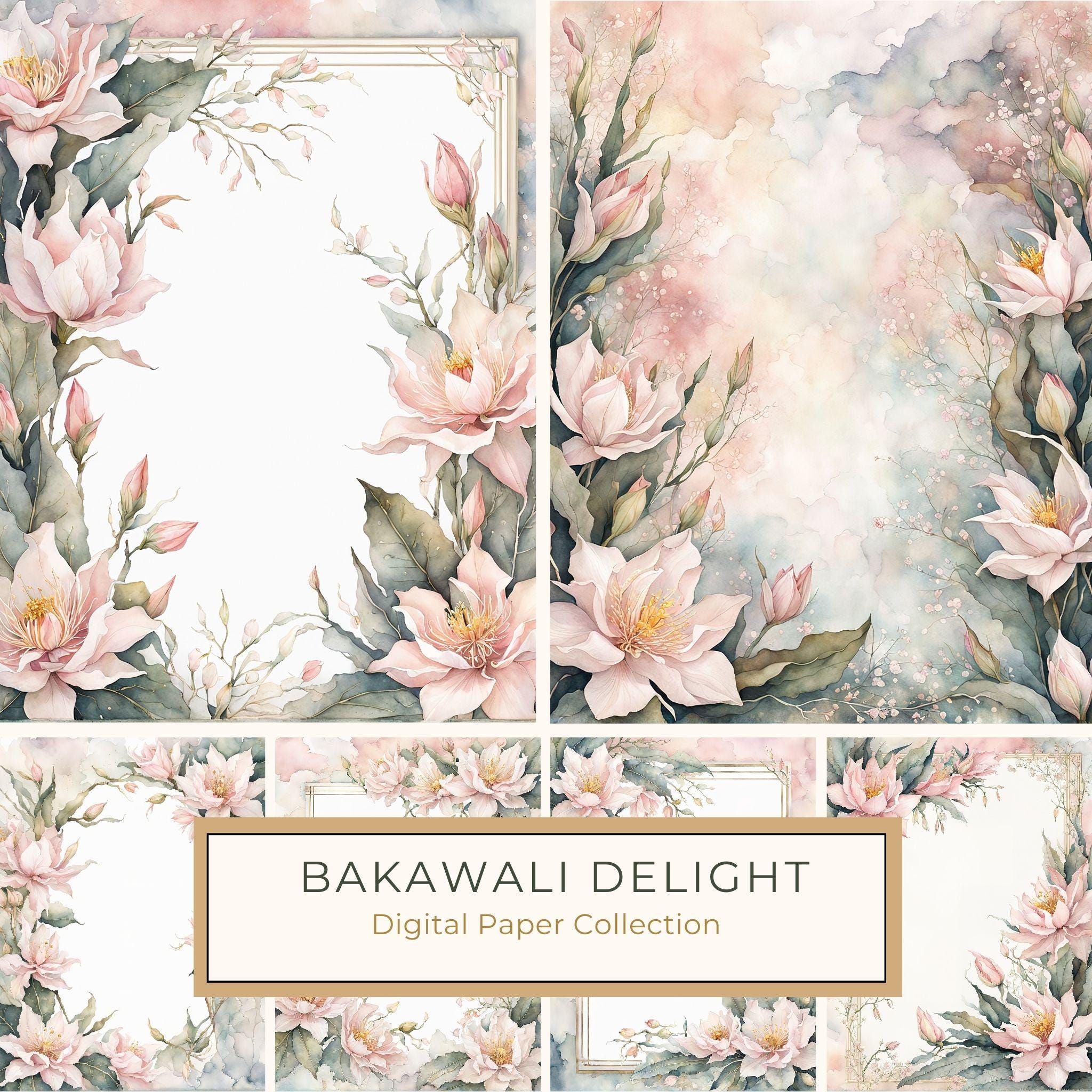 Watercolor Night-Blooming Cereus Floral Frames: Pink Flower Borders (Digital Paper)