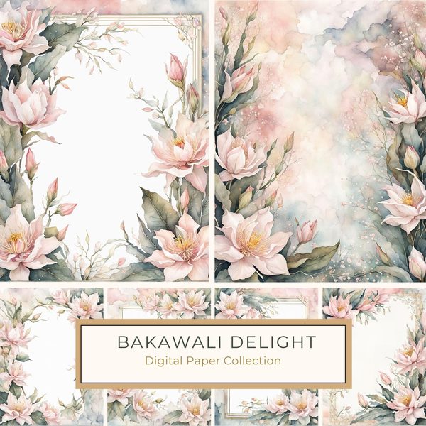 Watercolor Night-Blooming Cereus Floral Frames: Pink Flower Borders (Digital Paper)