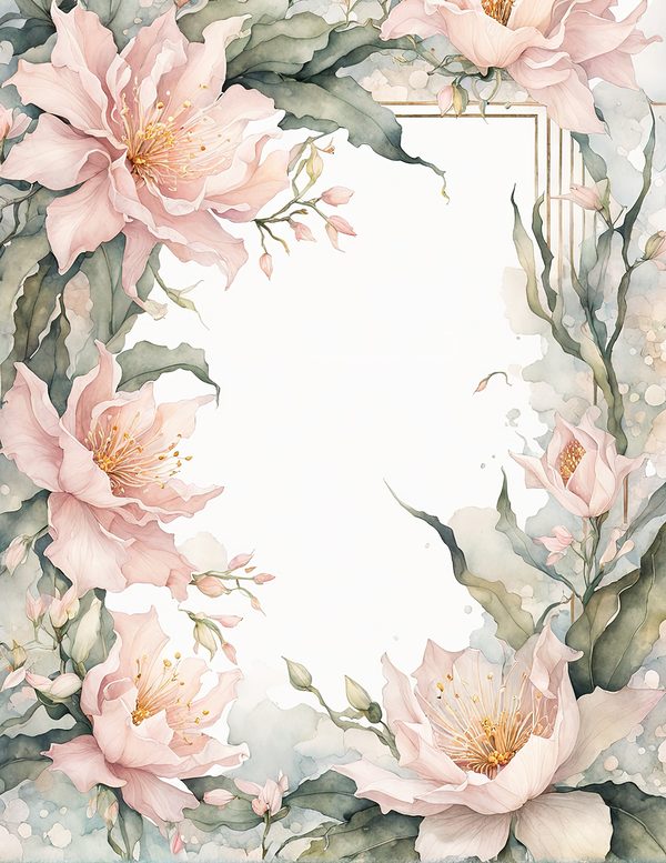 Watercolor Night-Blooming Cereus Floral Frames: Pink Flower Borders (Digital Paper) — image 1