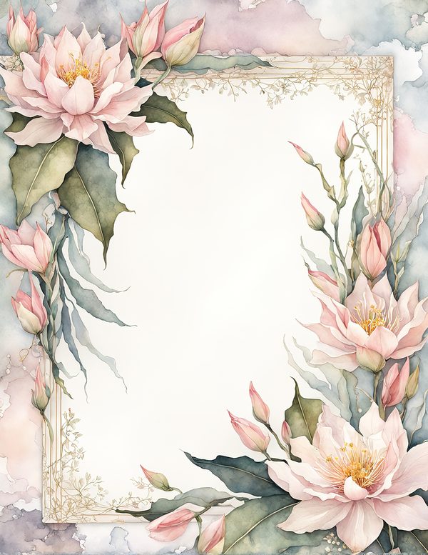 Watercolor Night-Blooming Cereus Floral Frames: Pink Flower Borders (Digital Paper) — image 2