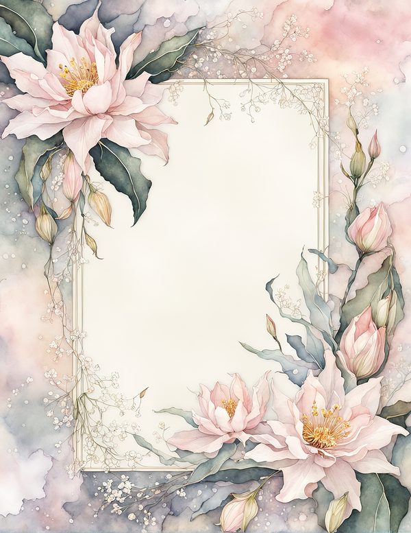 Watercolor Night-Blooming Cereus Floral Frames: Pink Flower Borders (Digital Paper) — image 3