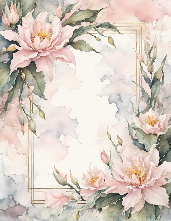 Watercolor Night-Blooming Cereus Floral Frames: Pink Flower Borders (Digital Paper) — image 4